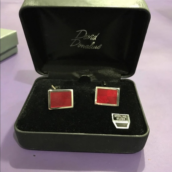 David Donahue Red Rectangular Cufflinks - Picture 1 of 4